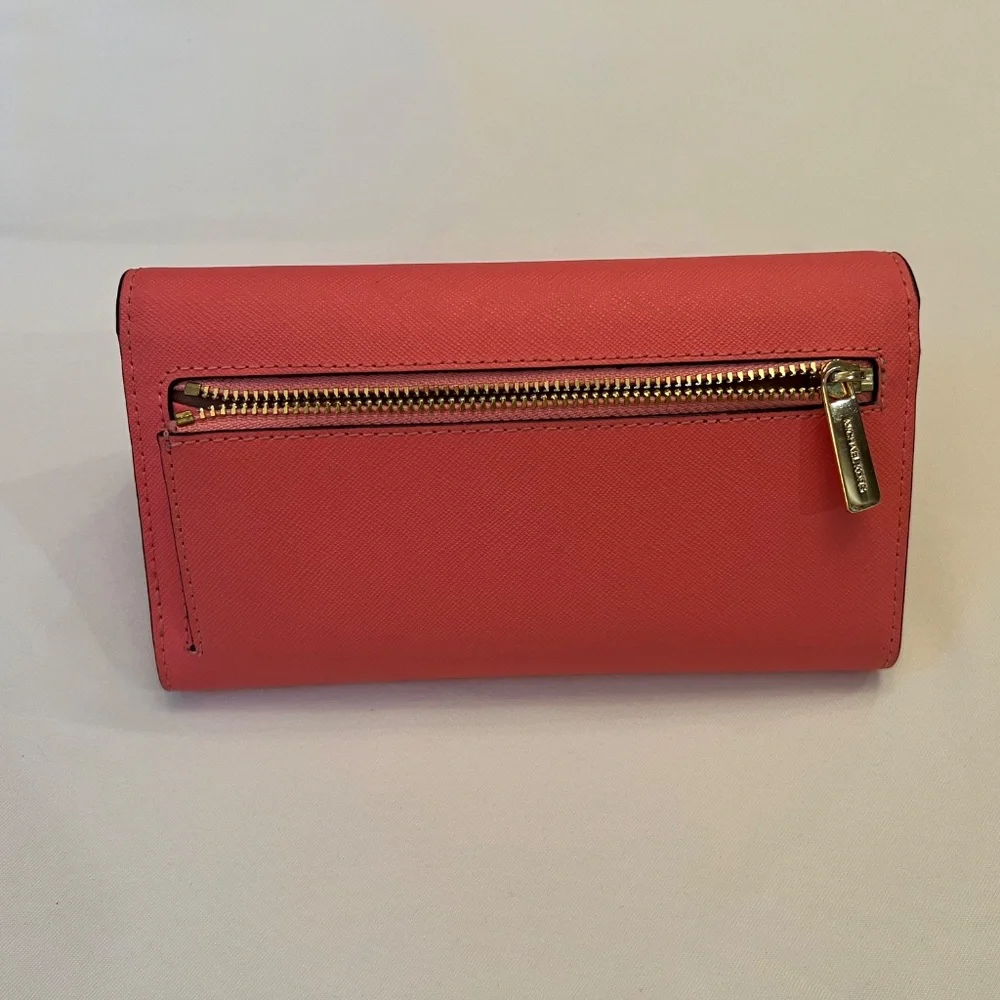 Michael Kors Jet Set Travel Large Trifold Wallet Grapefruit Pink - Picture 2 of 16